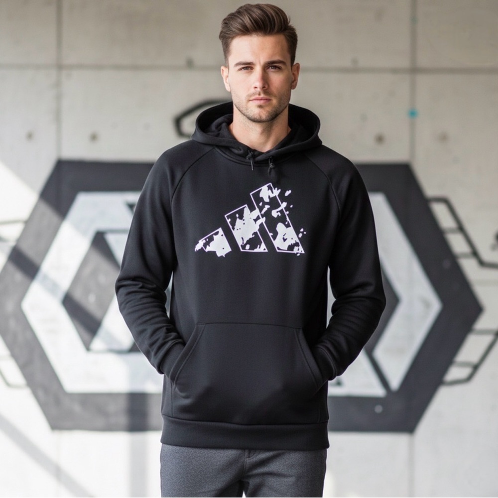 NWOT Adidas Men's Game and Go Camo Big Logo Training Hoodie in Black Sz Large